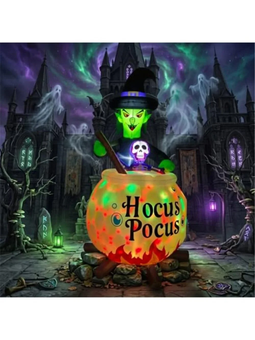 6 FT Halloween Inflatable Witch and Cauldron with RGB Lighted Halloween Blow